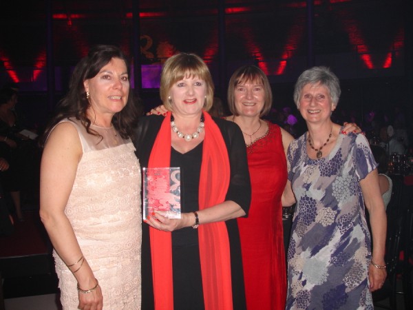 The Missenden Abbey Contingent: Jill Booker (Floristry Tutor) Jill Harden (Medal Winner, Floristry and Lion Award) Jane Robinson (Medal Winner, Stitched Textiles), and Janet Edmonds (Embroidery Tutor)