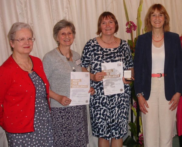 Medal Presentation. Left to right: Margaret Walker,  Chief Verifier for Creative Studies at City and Guilds; Janet Edmonds, Embroidery Tutor; Me; Beth French, Adult Learning Service Manager for Bucks CC.