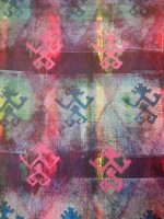 Acrylic print over gesso, Procion dye on paper