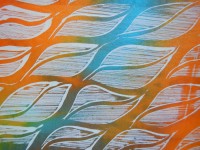 Acrylic mono-print on dyed silk