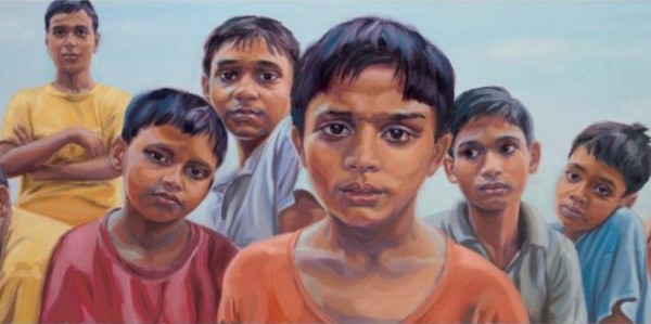 Painting by Claire Phillips: Mukti-Ashram Boys